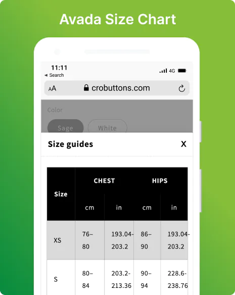 Size chart or extra info. 2