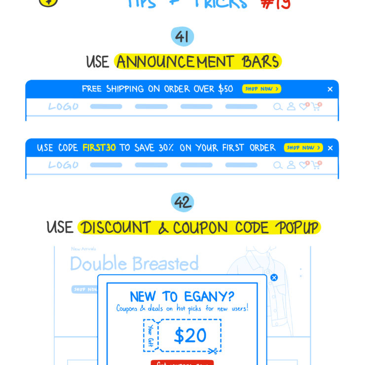 Homepage: Announcement Bar and Discount Pop-up Codes – eCommerce CRO Tips & Tricks #19