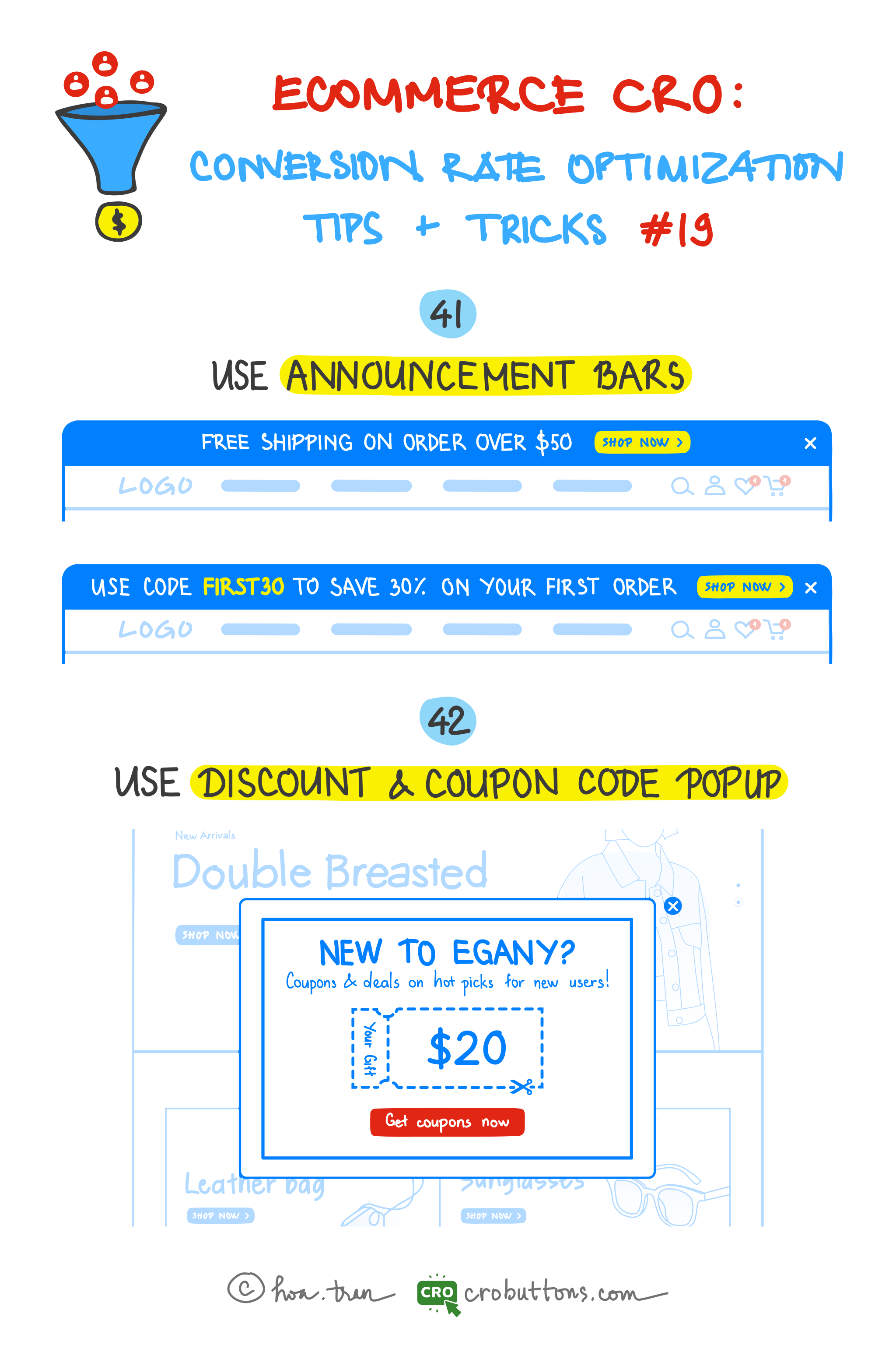 Homepage: Announcement Bar and Discount Pop-up Codes – eCommerce CRO Tips & Tricks #19